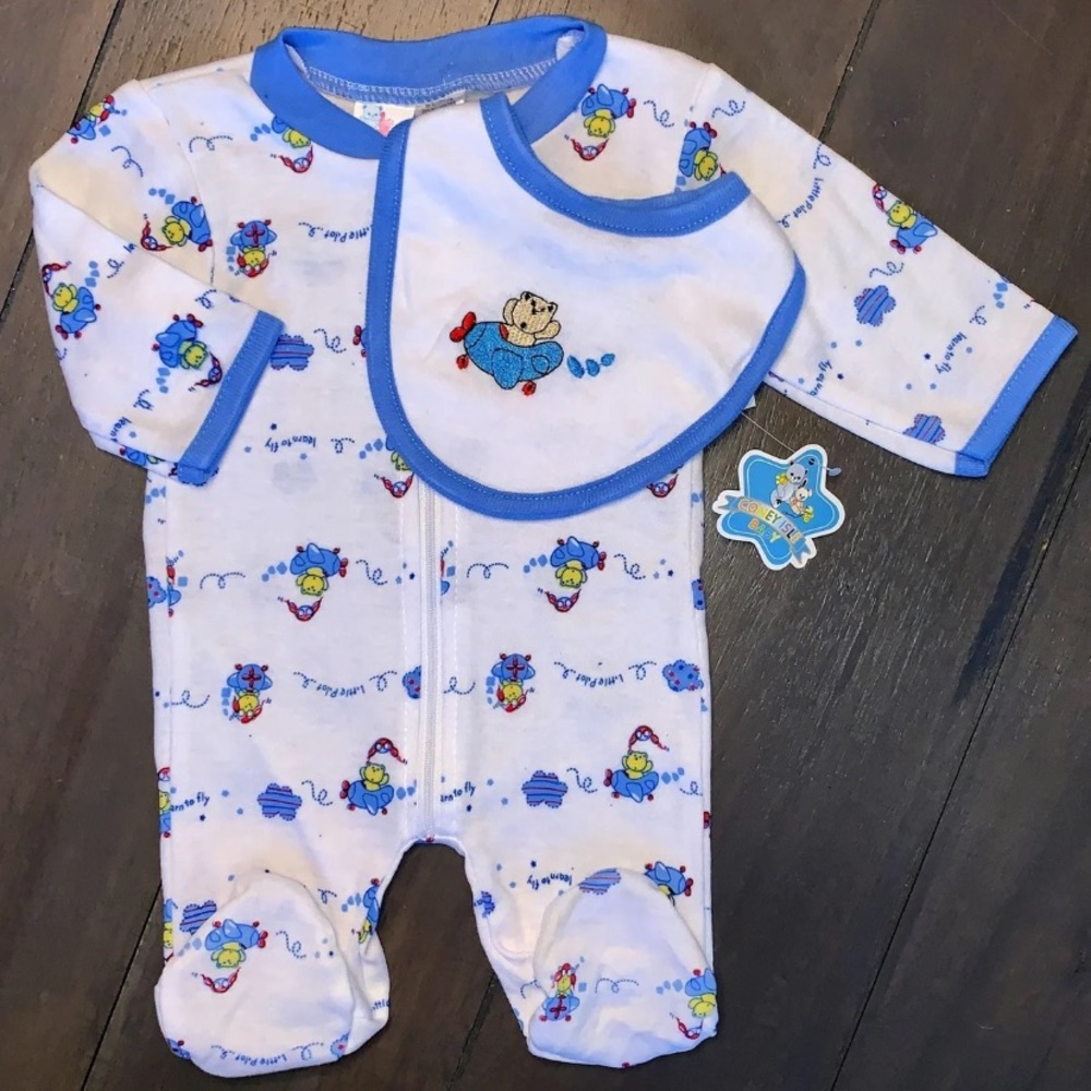 3-6M Blue Baby Boy Sleeper Outfit Set